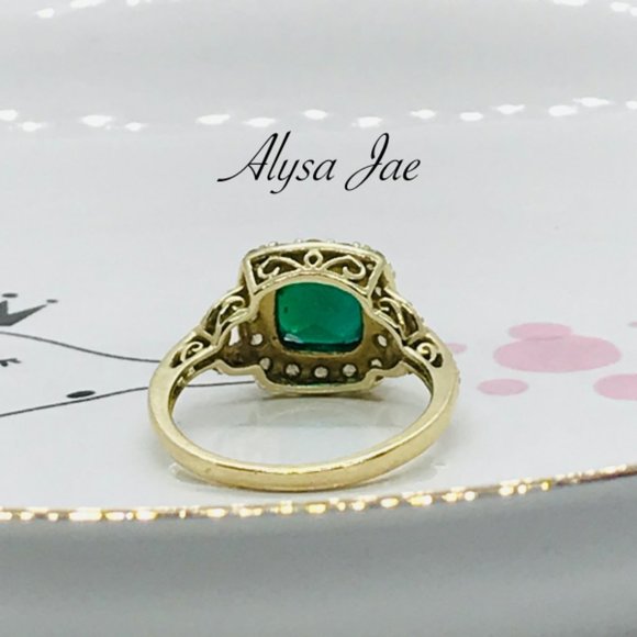 Emerald, White Topaz & Diamond Filigree Ring, 7 - Picture 11 of 13